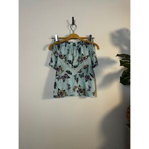 Colsie Light Blue Butterfly Lace Trim Pajama Set Sleepwear Top Shorts S